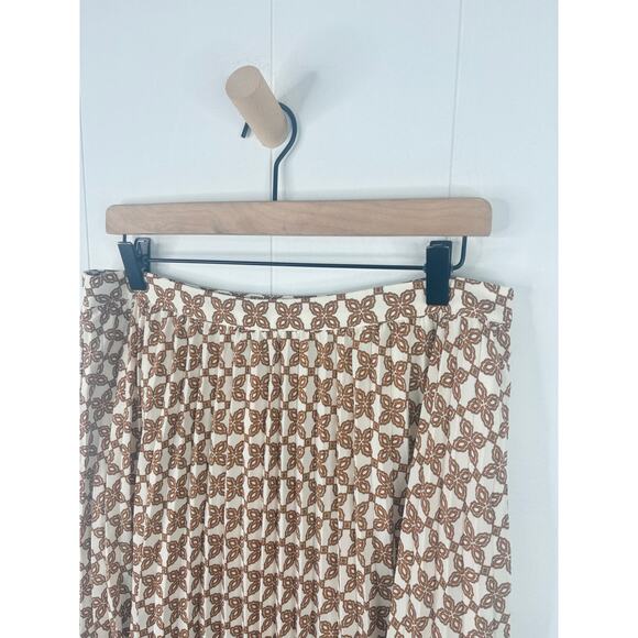 J. Crew Tan Print Pleated Skirt Size 12 Retro 70s - Picture 4 of 11